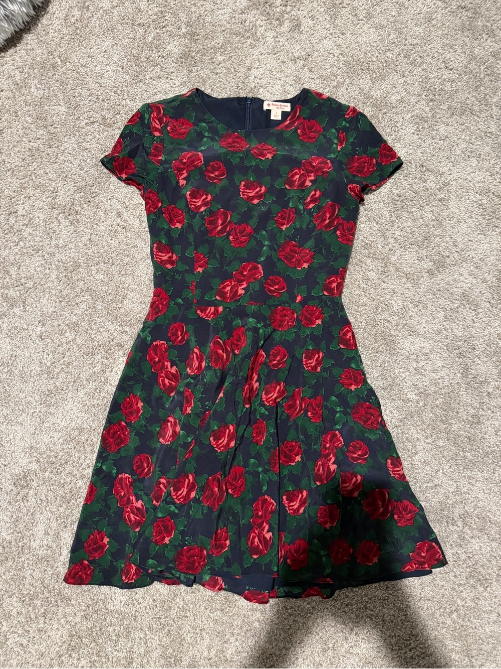 Brooks Brothers Navy Dress with Red Rose Print
